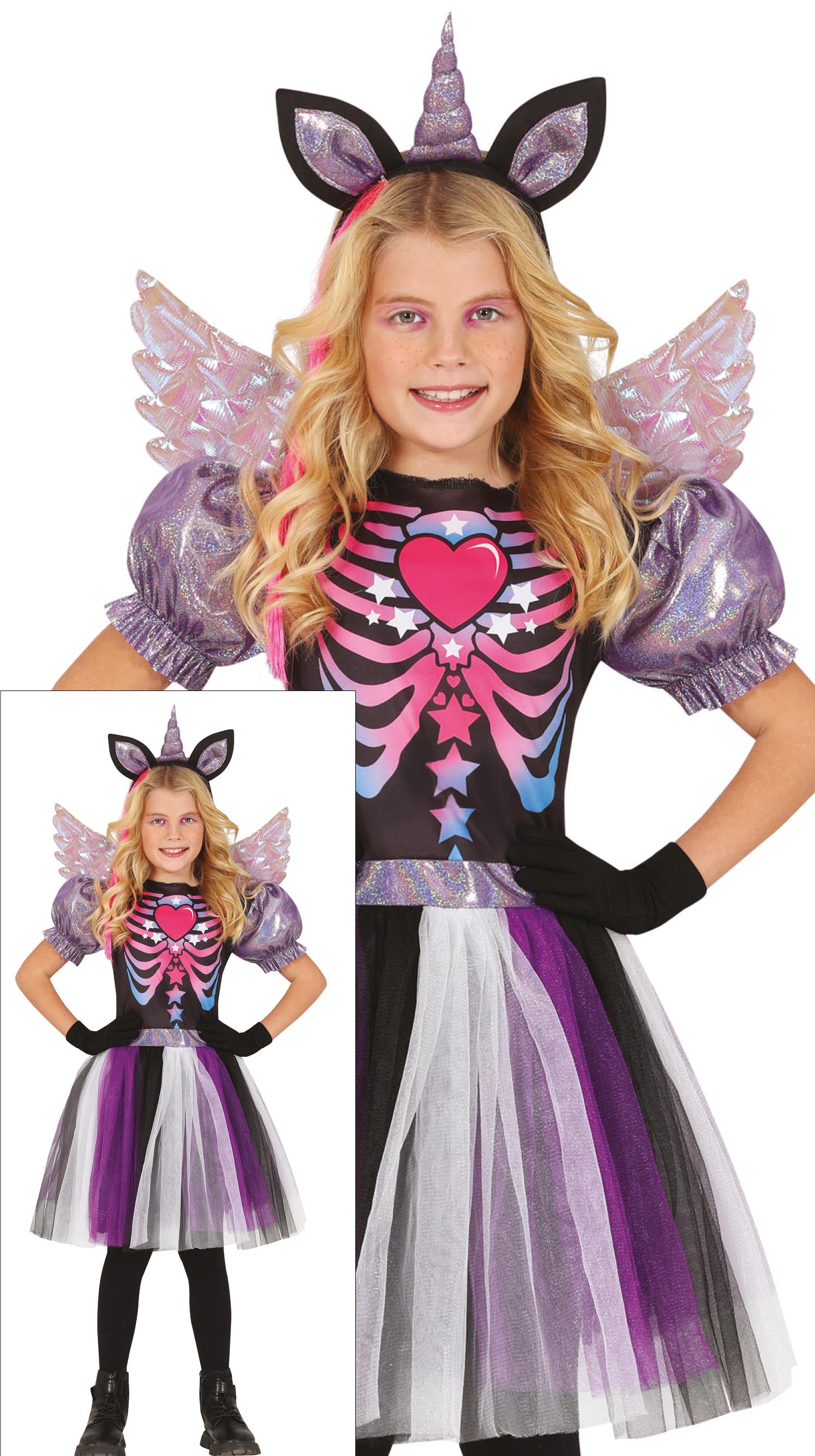 GP78224 – Einhorn Halloween Kostüm Flügel Stirnband – Größe: 98/104, 110/116, 128/134, 140/146 – Farbe: Mehrfarbig