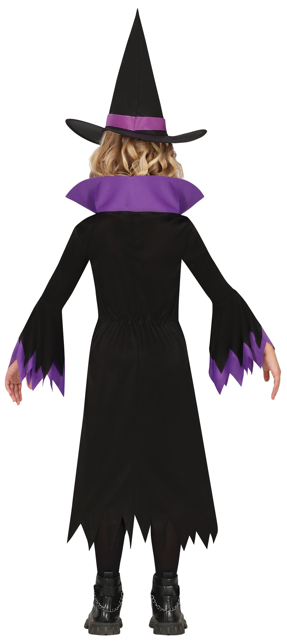 GP78257 – Hexen Halloween Kleid Lila Schwarz Hut – Größe: 98/104, 110/116, 128/134, 140/146 – Farbe: Schwarz
