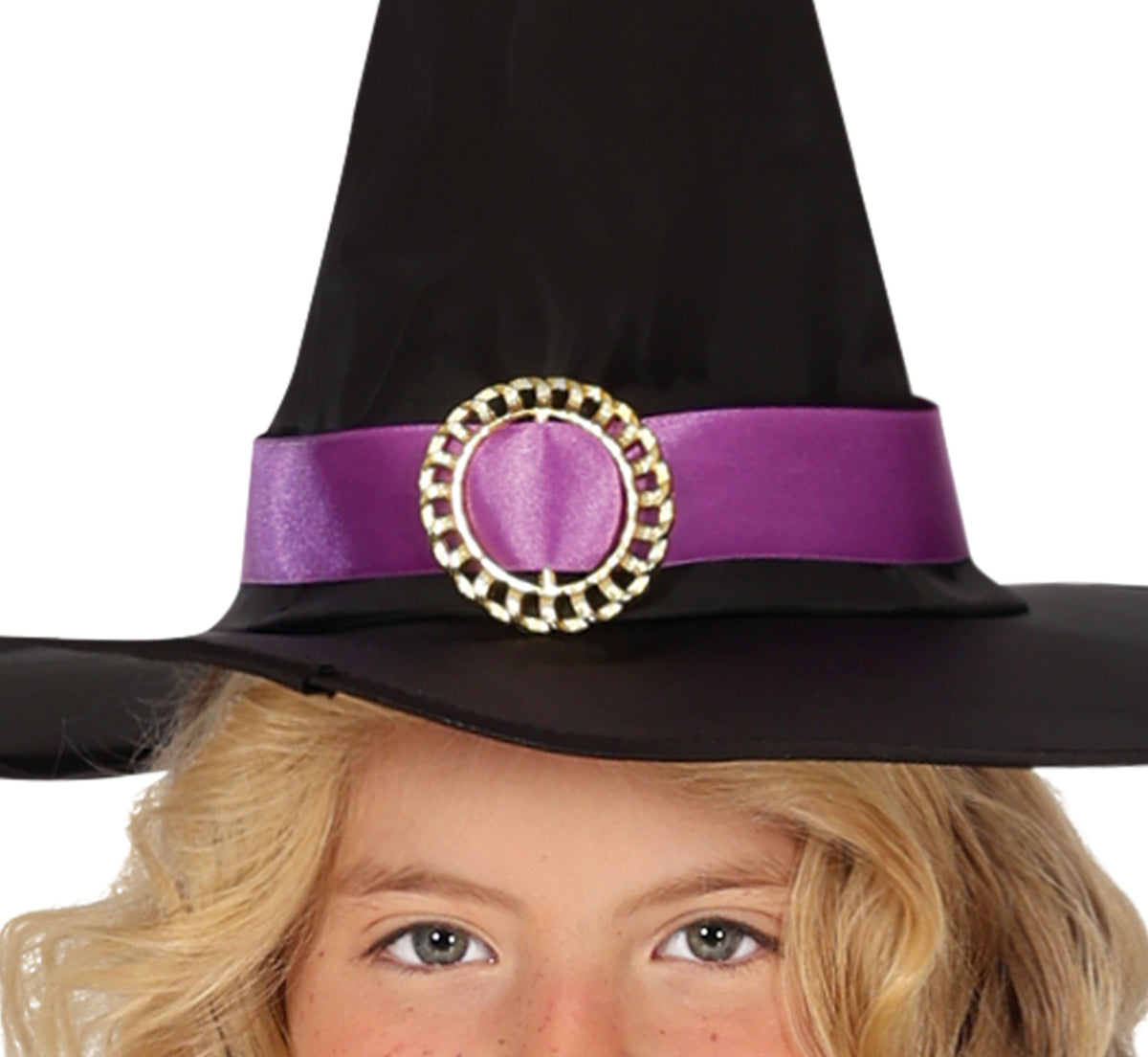 GP78257 – Hexen Halloween Kleid Lila Schwarz Hut – Größe: 98/104, 110/116, 128/134, 140/146 – Farbe: Schwarz