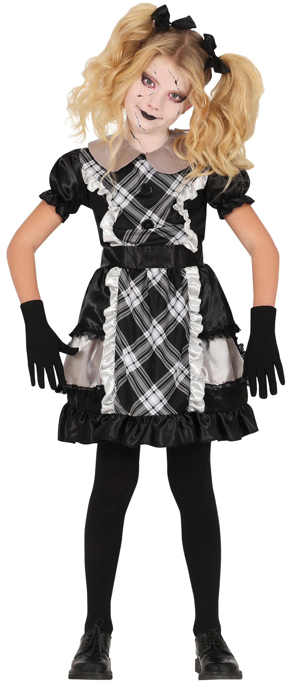 GP78271 – Halloween Porzellanpuppe Kostüm Gruselige – Größe: 98/104, 110/116, 128/134, 140/146 – Farbe: Schwarz