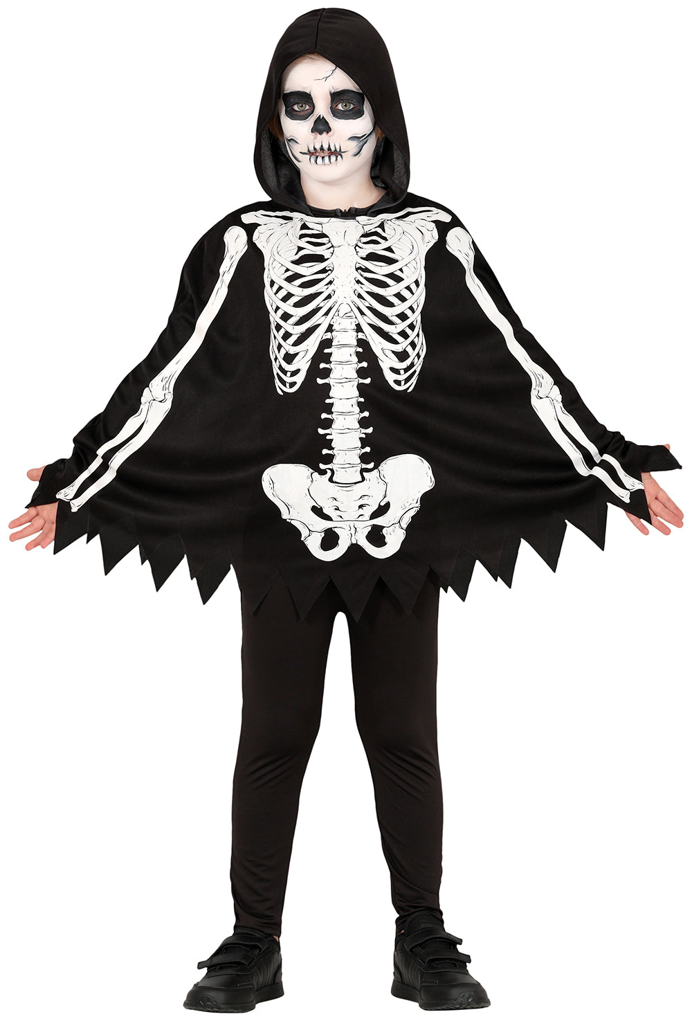 GP78316 – Skelett Poncho Grusel Kostüm – Größe: 128/134 – Farbe: Schwarz