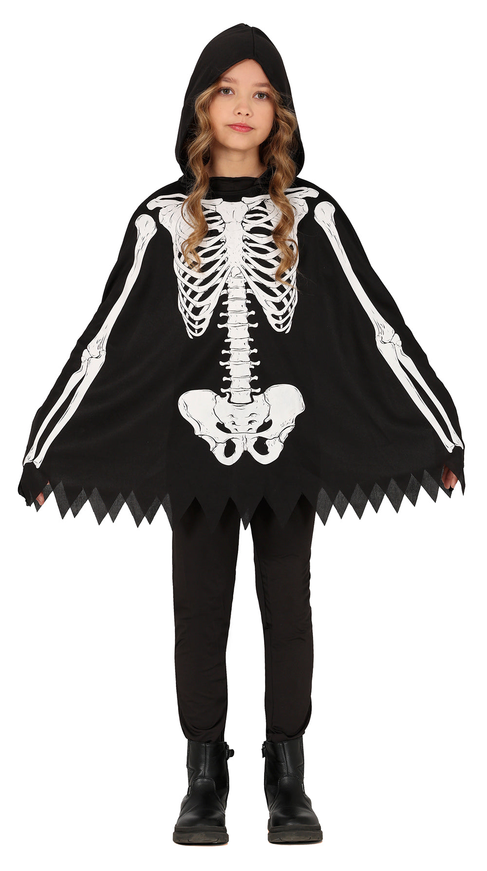 GP78316 – Skelett Poncho Grusel Kostüm – Größe: 128/134 – Farbe: Schwarz