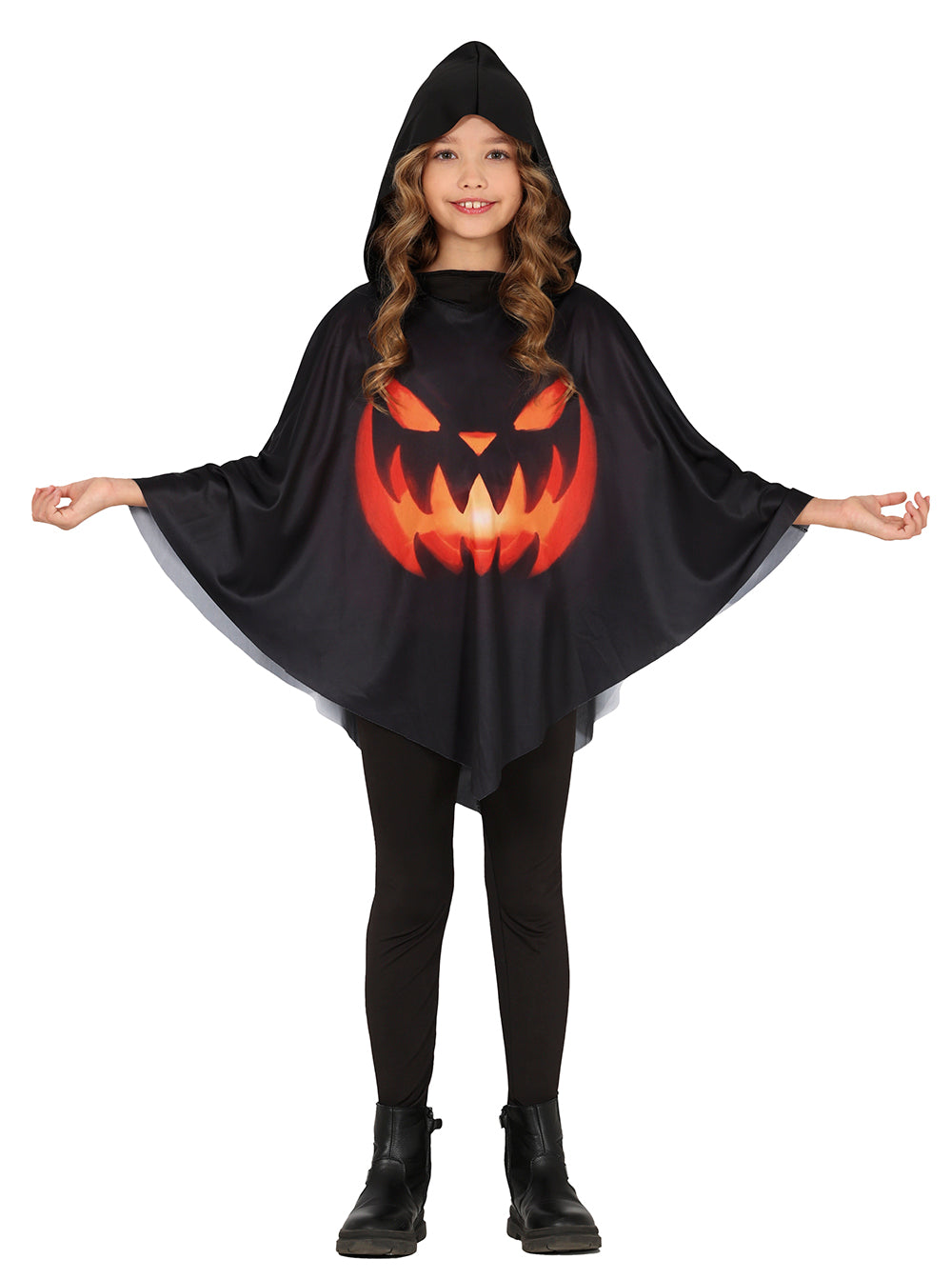 GP78317 – Halloween Kürbis Poncho Kapuze – Größe: 128/134 – Farbe: Schwarz