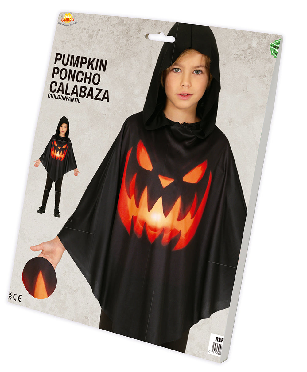 GP78317 – Halloween Kürbis Poncho Kapuze – Größe: 128/134 – Farbe: Schwarz