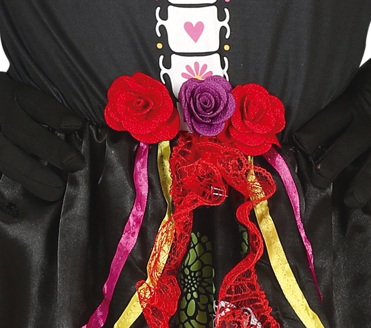 GP77686 – Mexiko Skelett Blumen Festliche – Größe: 98/104 – Farbe: Schwarz