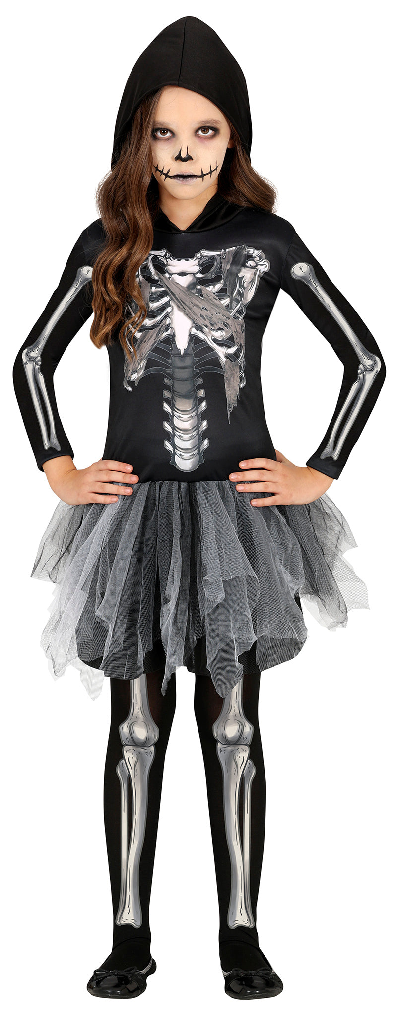 GP78026 – Skelett Kostüm Halloween Tüllrock – Größe: 98/104 – Farbe: Schwarz