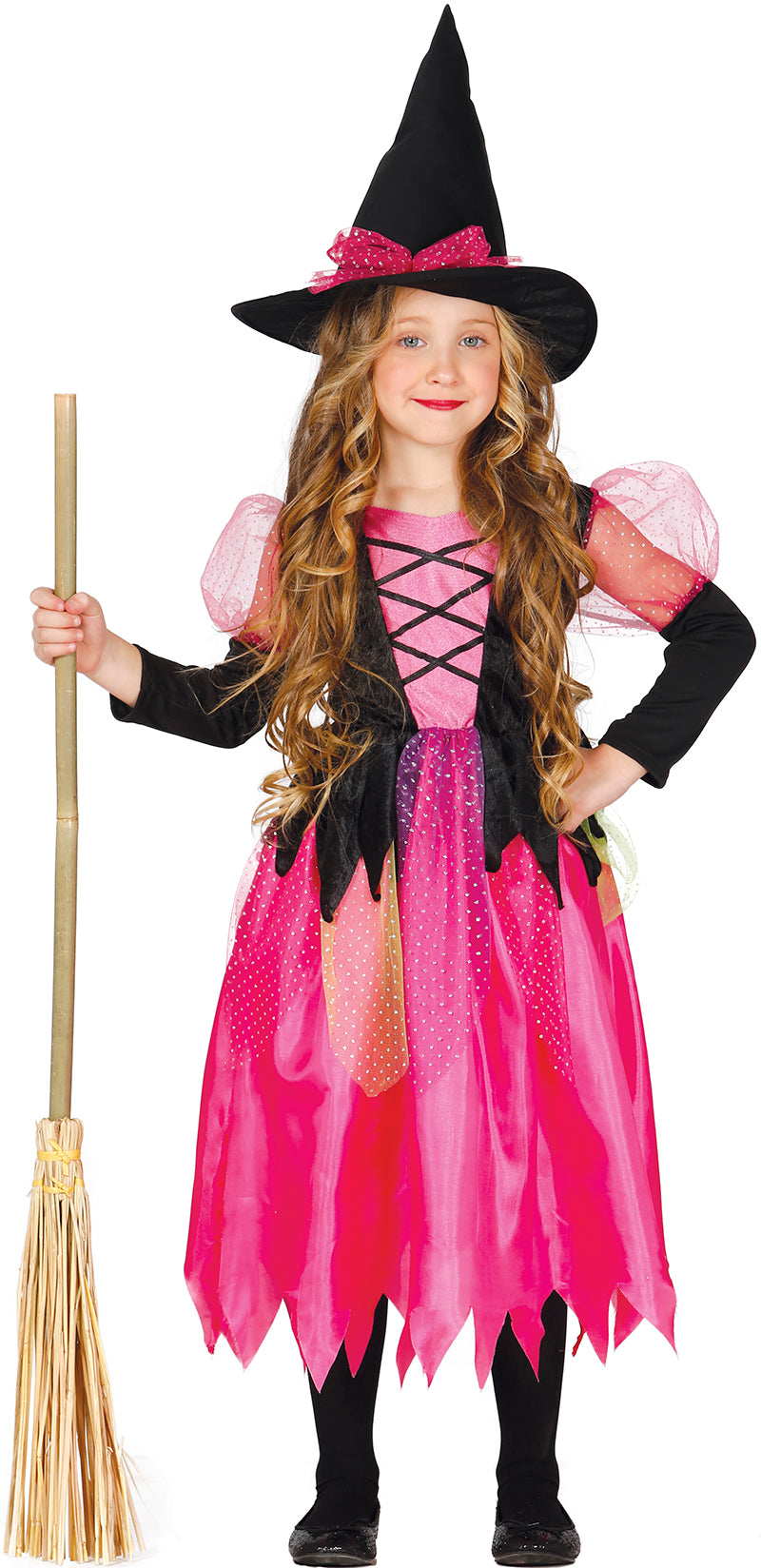 Hexen Kostüm für Mädchen pink mit Hut