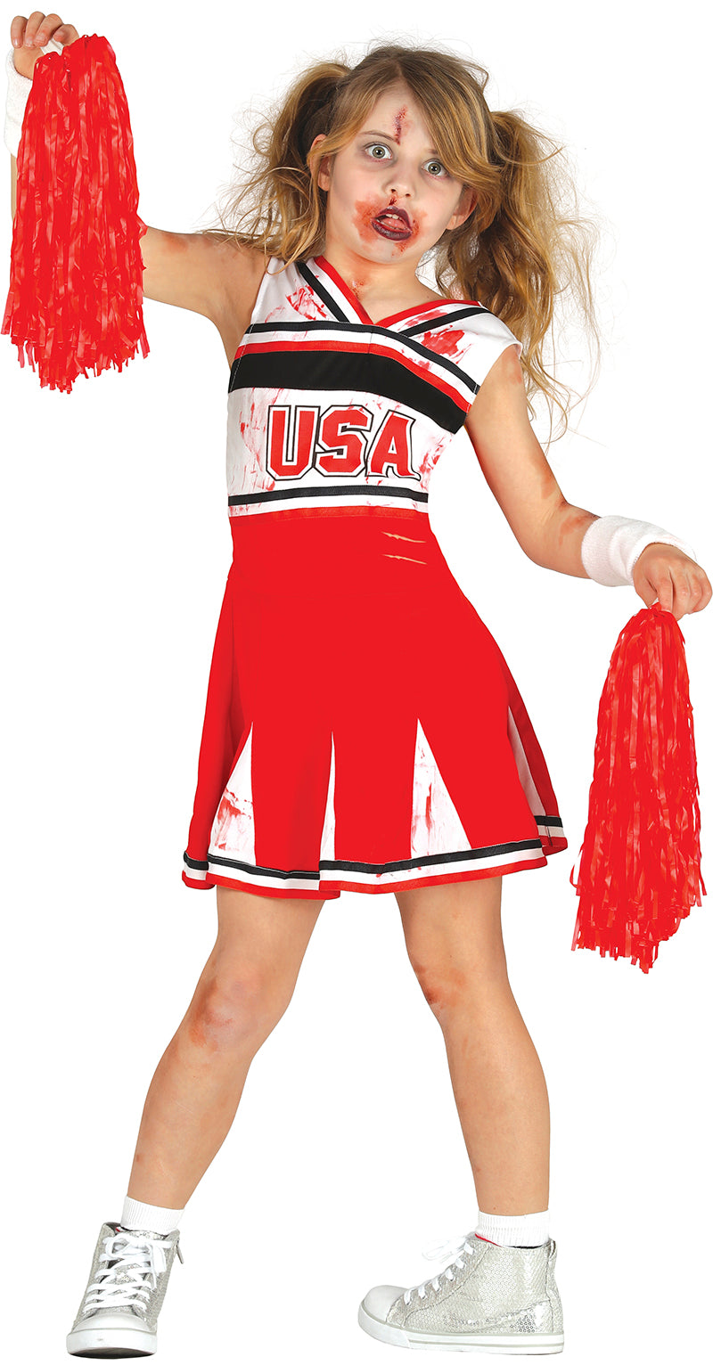 Zombie Cheerleader Kostüm für Mädchen rot