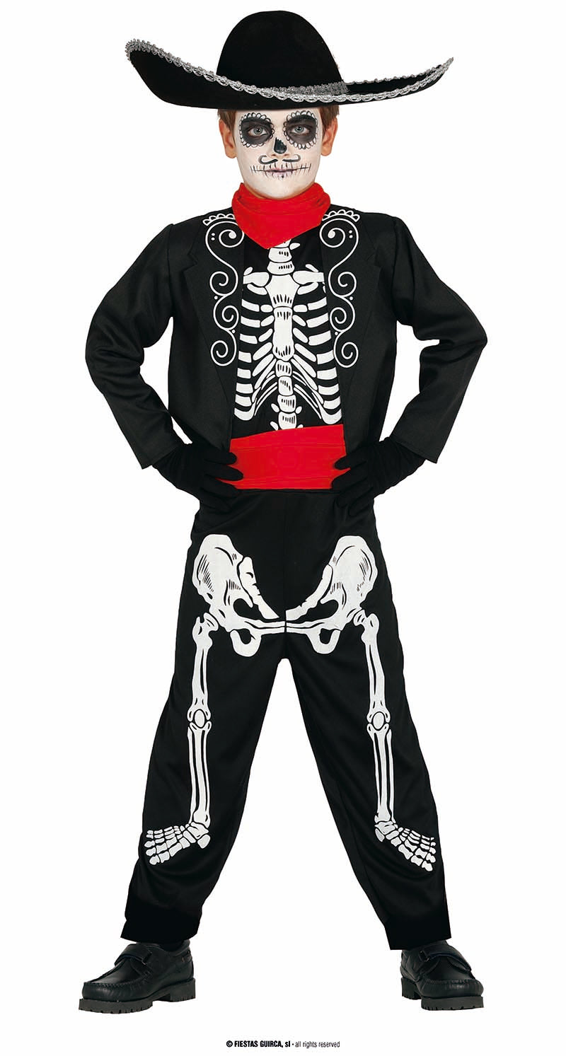 GP87438 – Mexikanischer Dia De Los Muertos Skelett – Größe: 98/104 – Farbe: Schwarz