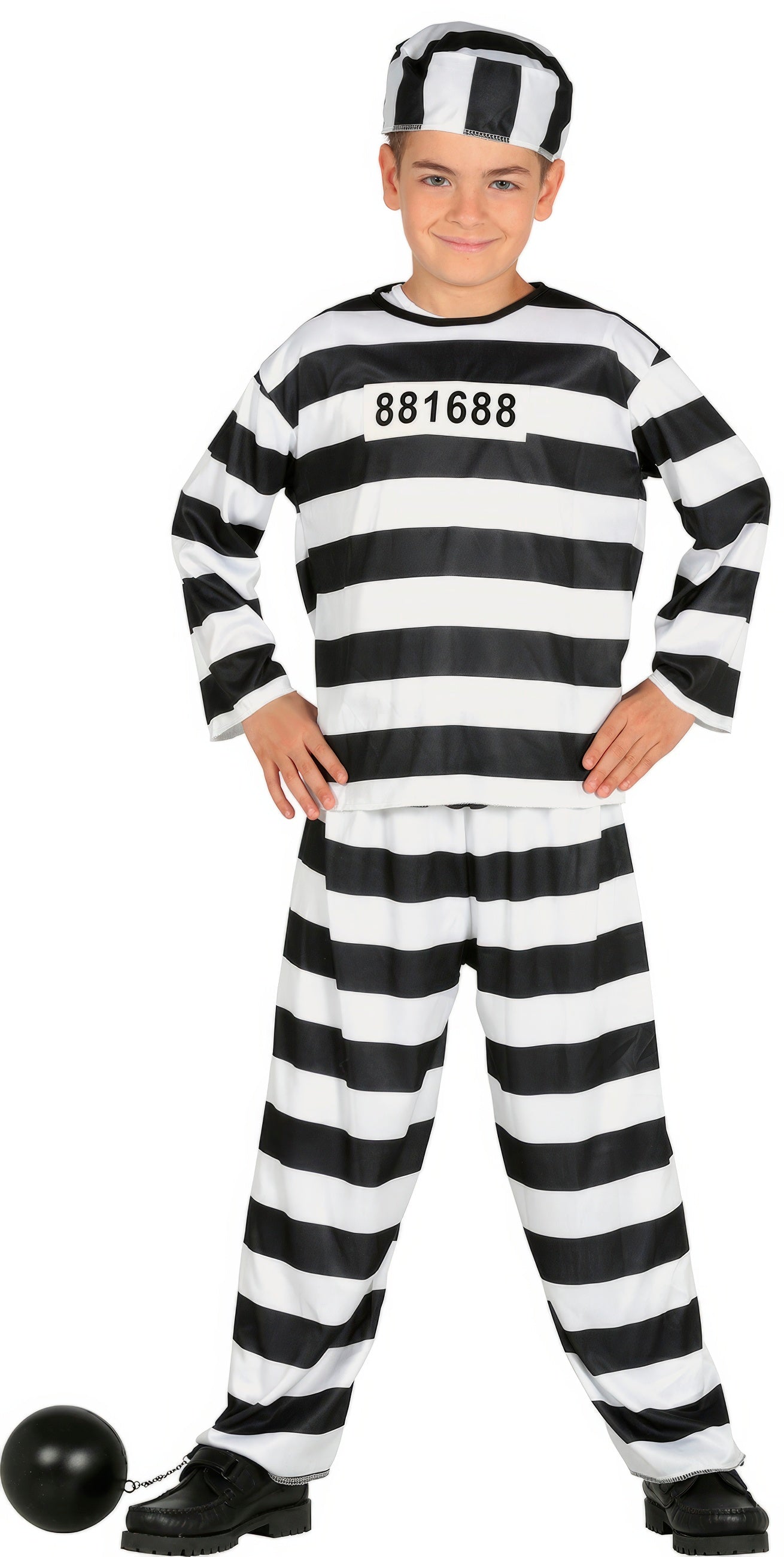 GP78401 – Dieb Outfit Schwarz Weiss Gestreift – Größe: 110/116, 128/134, 140/146, 98/104 – Farbe: Schwarz