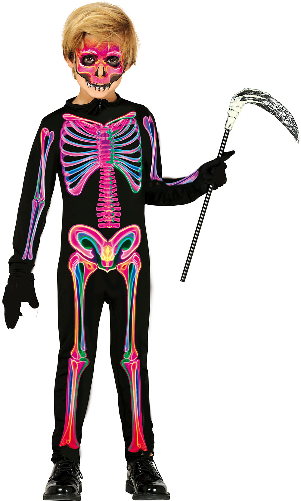 GP78407 – Skelett Halloween Kostüm Kinder – Größe: 98/104, 110/116, 128/134, 140/146 – Farbe: Mehrfarbig