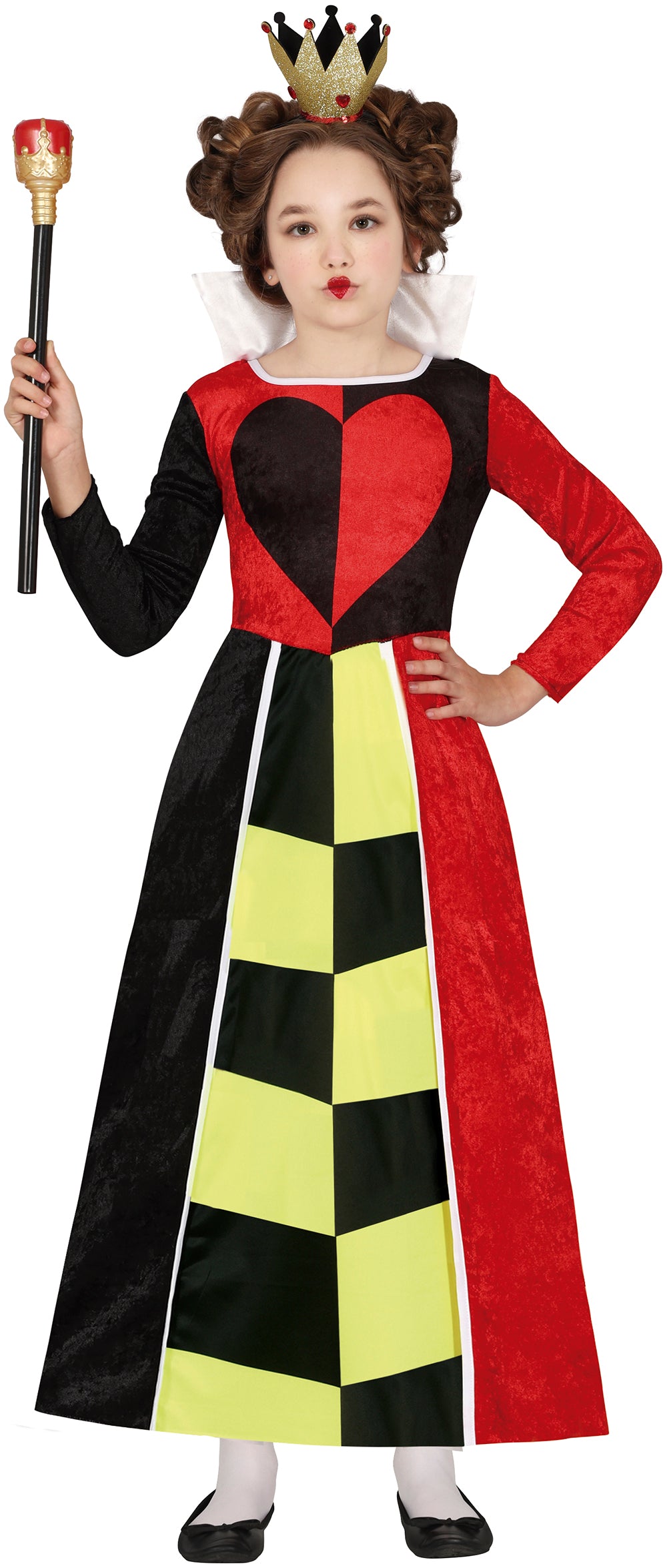 GP78449 – Märchenkönigin Herz Kostüm Rot Schwarz – Größe: 110/116, 128/134, 140/146 – Farbe: Rot