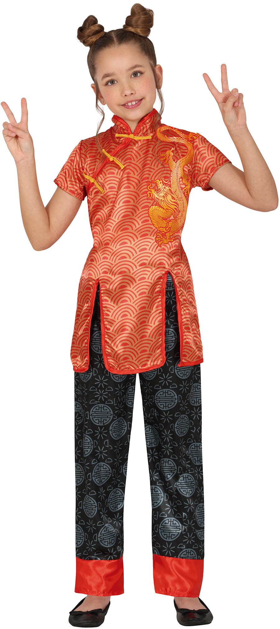Chinesin Kostüm für Mädchen mit Drachenmotiv