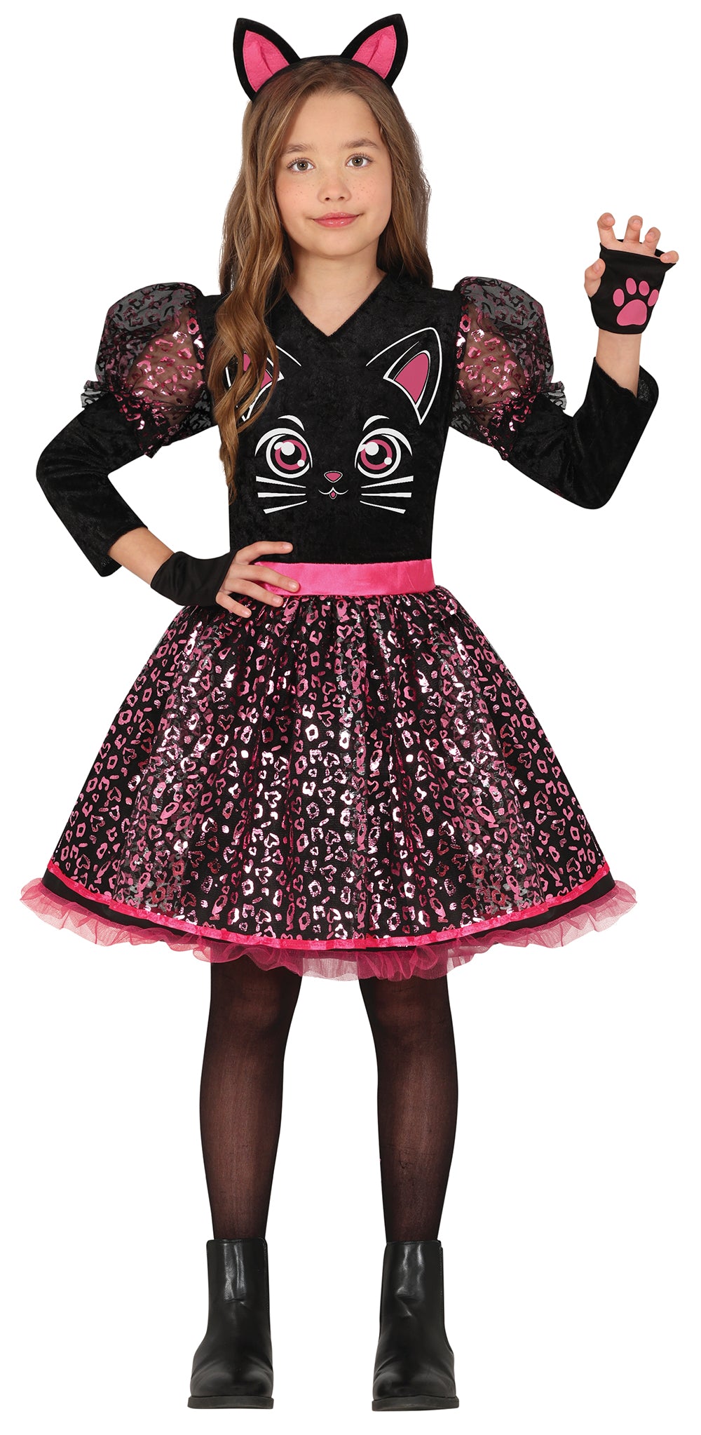 GP78524 – Katze Pink Ohr Stirnband Kleid – Größe: 110/116, 128/134, 140/146 – Farbe: Schwarz