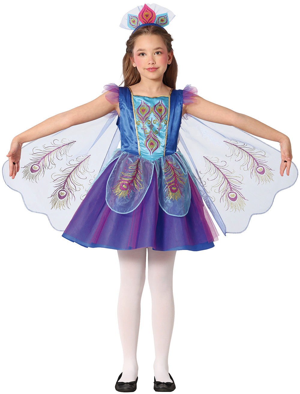 GP78528 – Pfau Flügel Fantasiekleid Karneval – Größe: 110/116, 128/134, 140/146 – Farbe: Blau