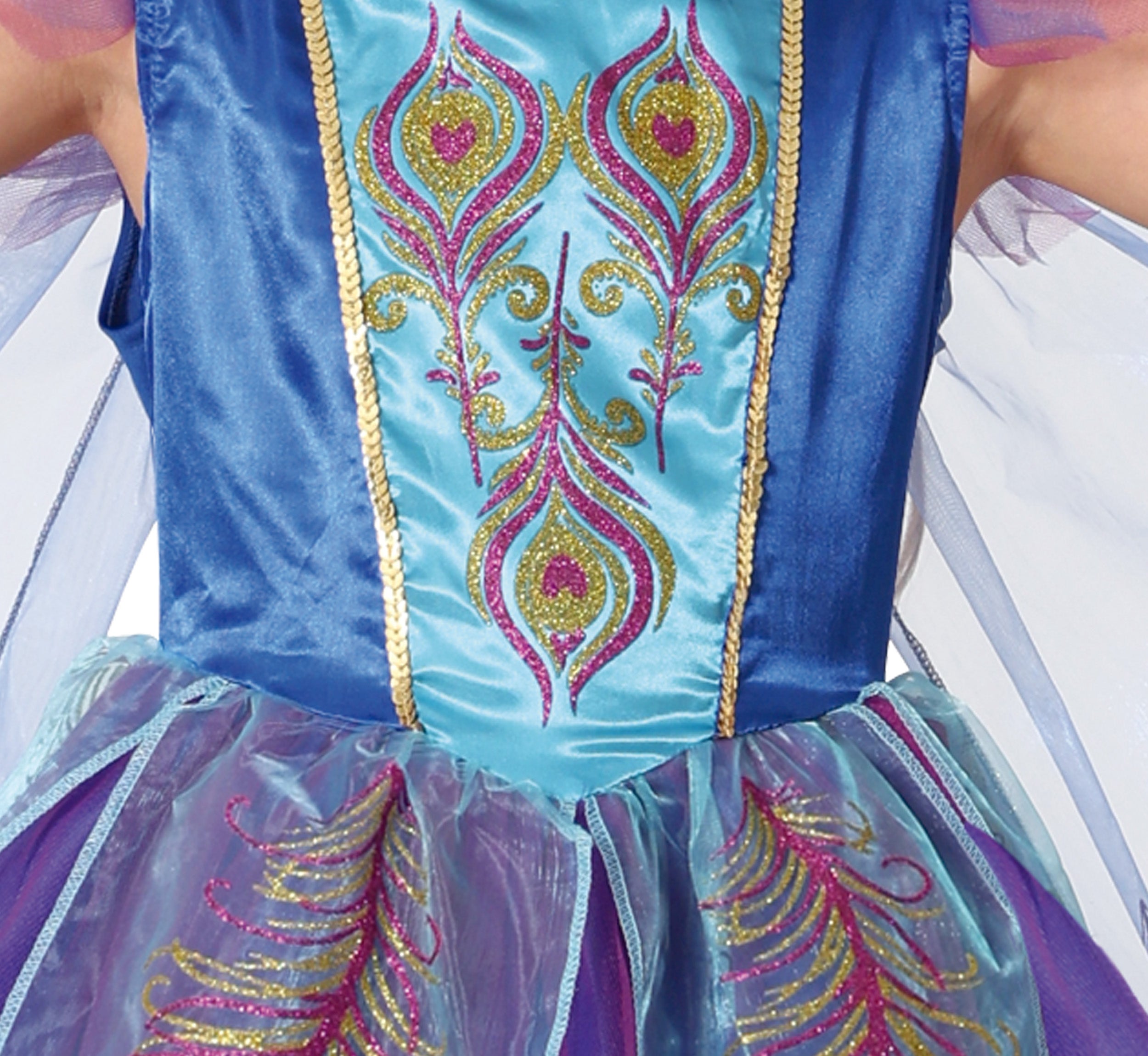 GP78528 – Pfau Flügel Fantasiekleid Karneval – Größe: 110/116, 128/134, 140/146 – Farbe: Blau