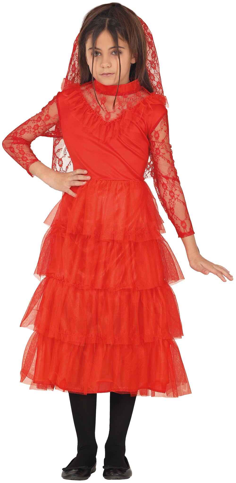 GP78667 – Halloween Rote Braut Kinderkostüm – Größe: 110/116, 128/134, 140/146 – Farbe: Rot