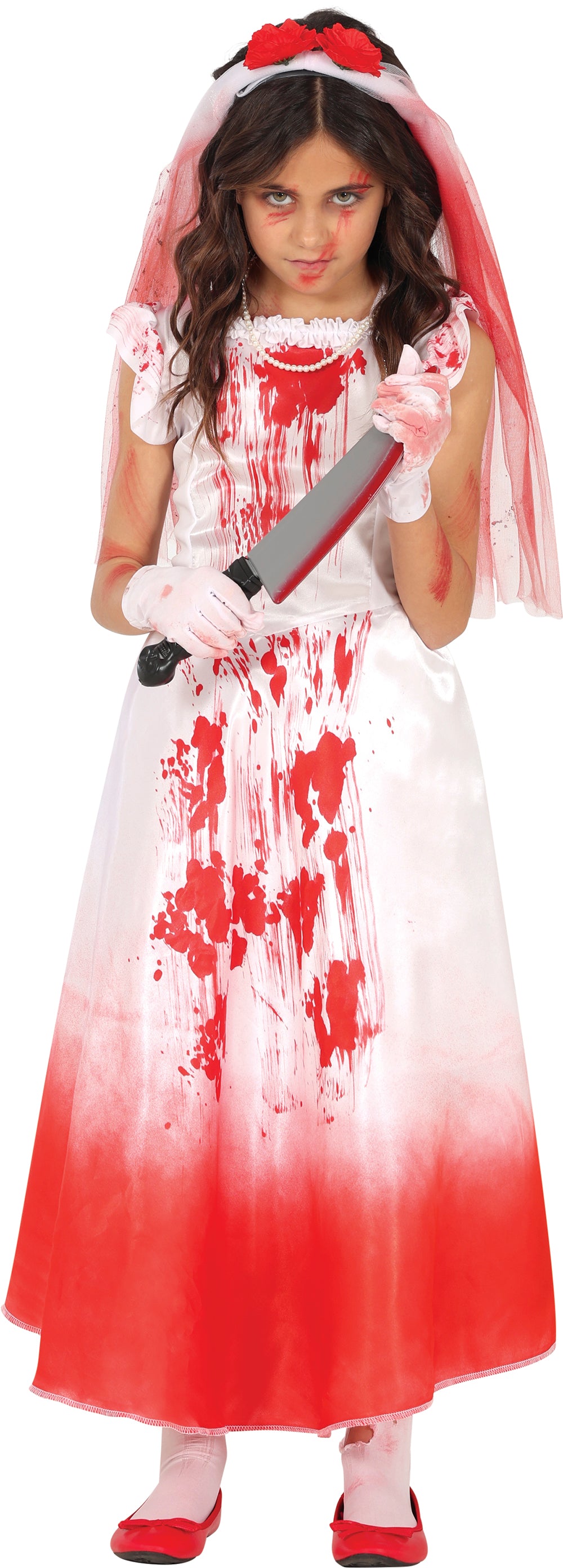 GP78676 – Halloween Braut Grusel Verkleidung – Größe: 110/116, 128/134 – Farbe: Weiß / Rot