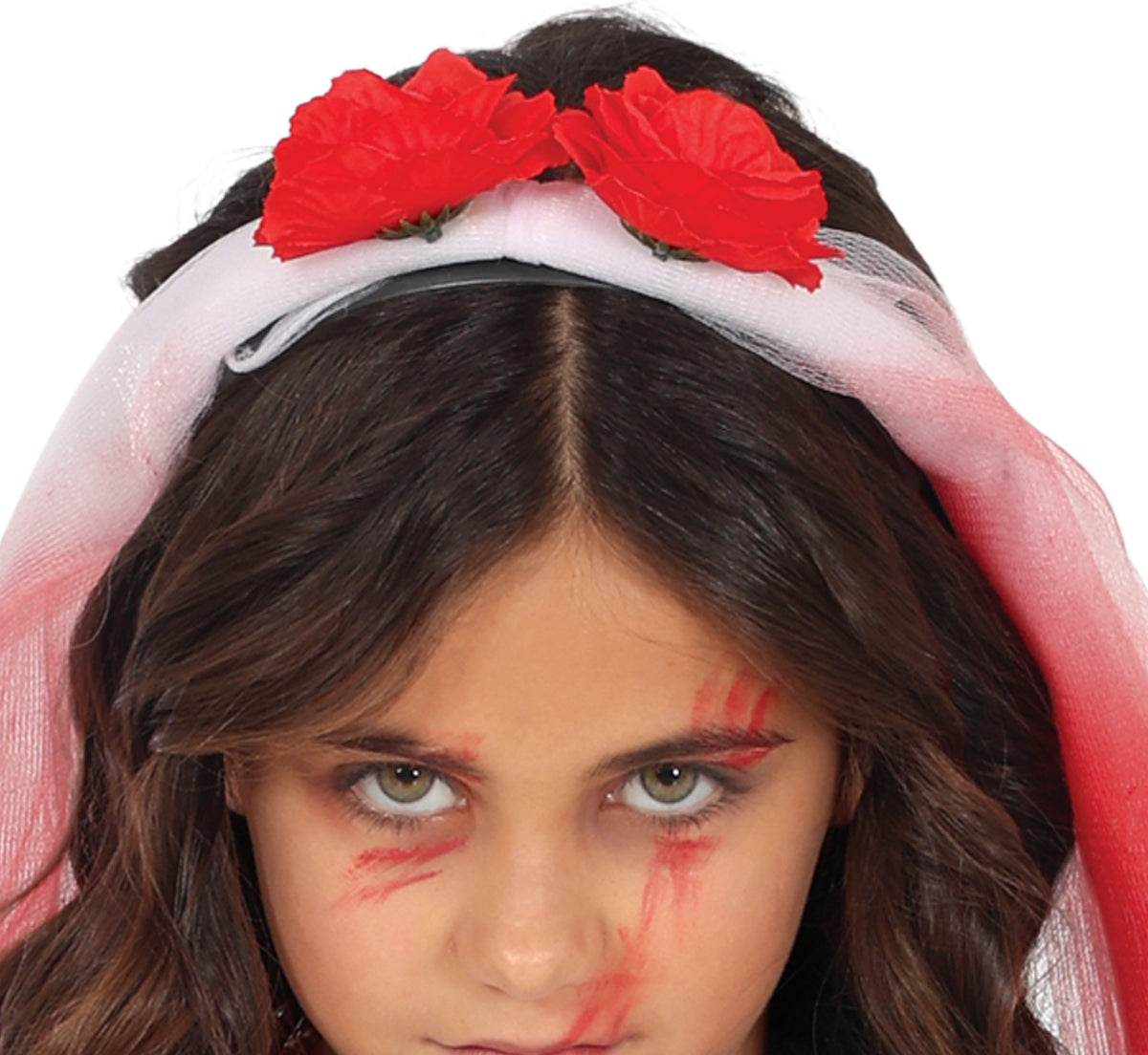 GP78676 – Halloween Braut Grusel Verkleidung – Größe: 110/116, 128/134 – Farbe: Weiß / Rot