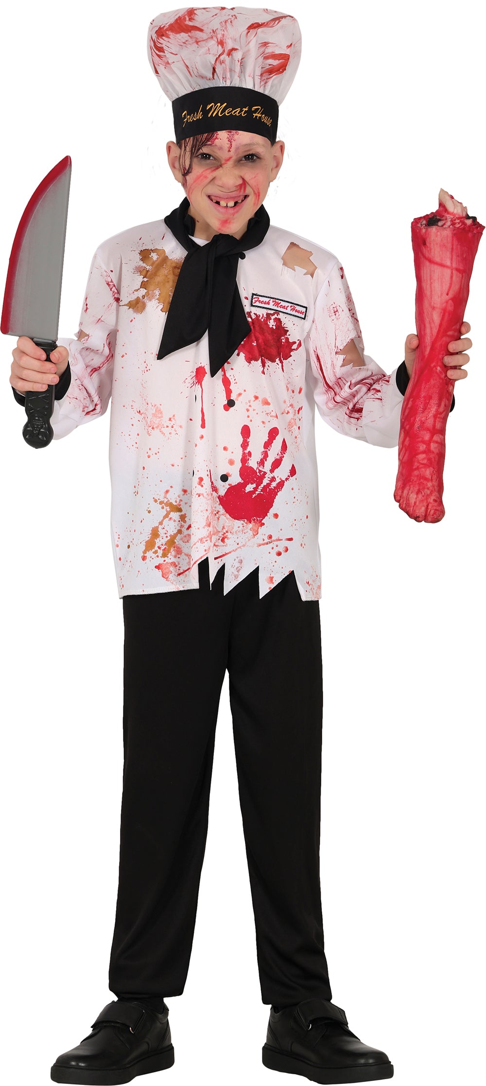 GP78685 – Koch Halloween Gruseliges Kostüm Blutige – Größe: 140/146 – Farbe: Weiß / Schwarz