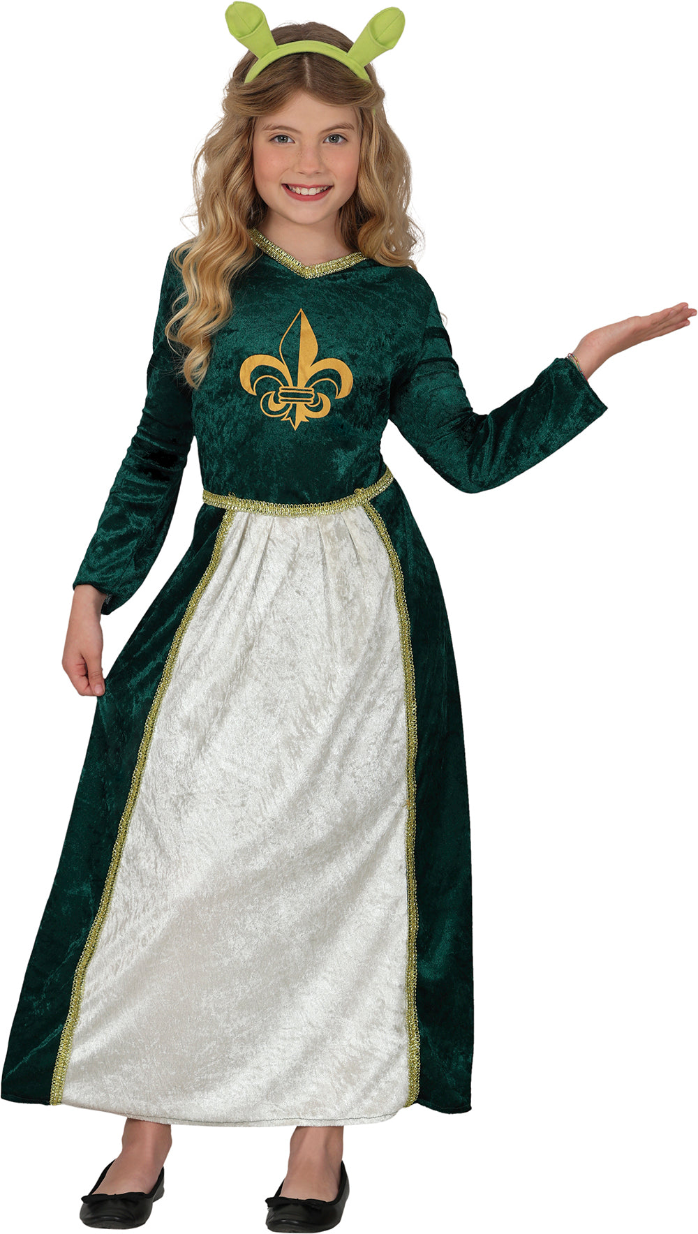 GP78751 – Prinzessin Mittelalter Kleid Karneval – Größe: 110/116, 128/134, 140/146 – Farbe: GrÜn / Weiß