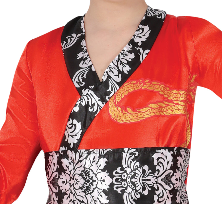 GP78754 – Asiatische Drachenkrieger Outfit Robe – Größe: 110/116, 128/134, 140/146 – Farbe: Rot / Schwarz, Ansicht 2