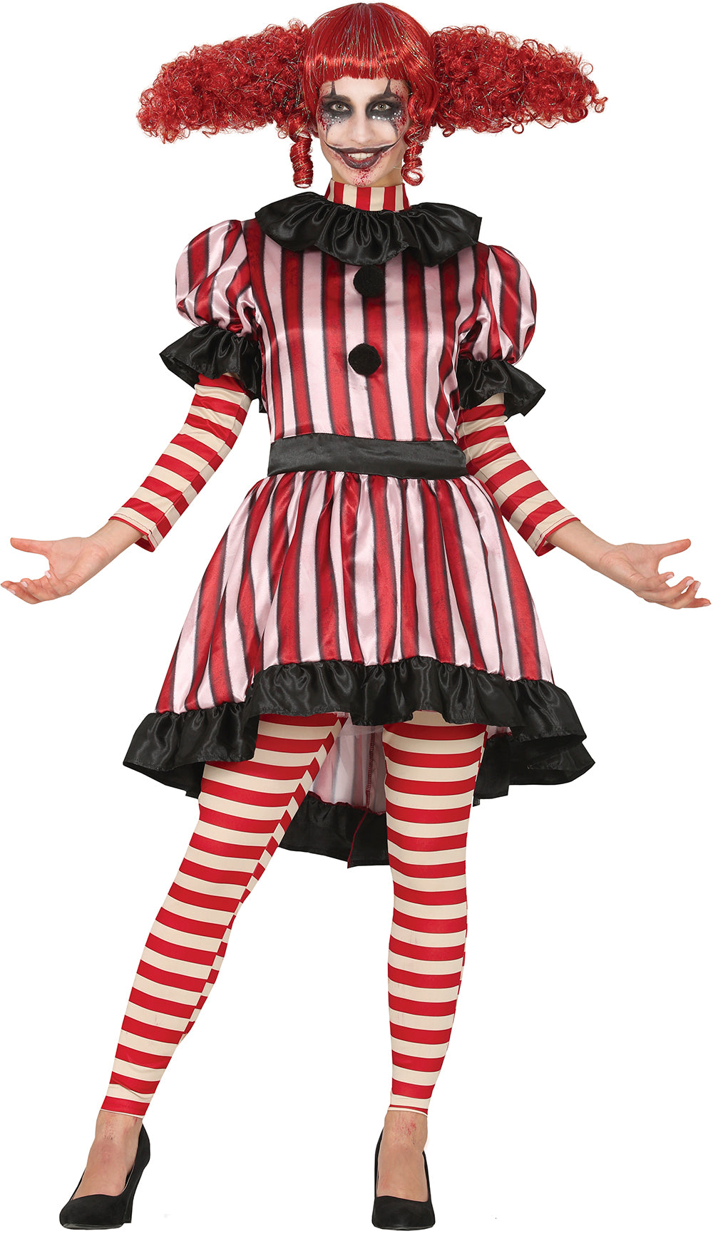GP79021 – Clown Halloween Streifen Kostüm Rot Schwarz – Größe: 38 - 40 (M) – Farbe: Schwarz