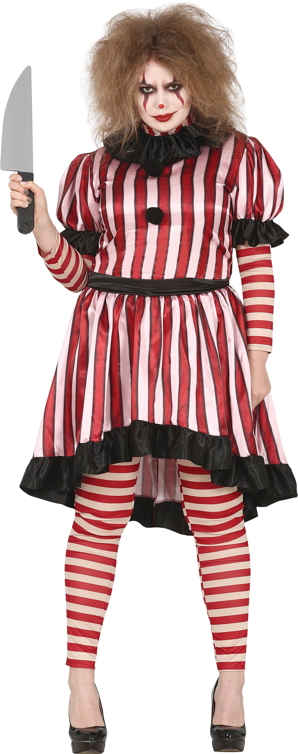 GP79021 – Clown Halloween Streifen Kostüm Rot Schwarz – Größe: 44 - 46 (XL) – Farbe: Schwarz