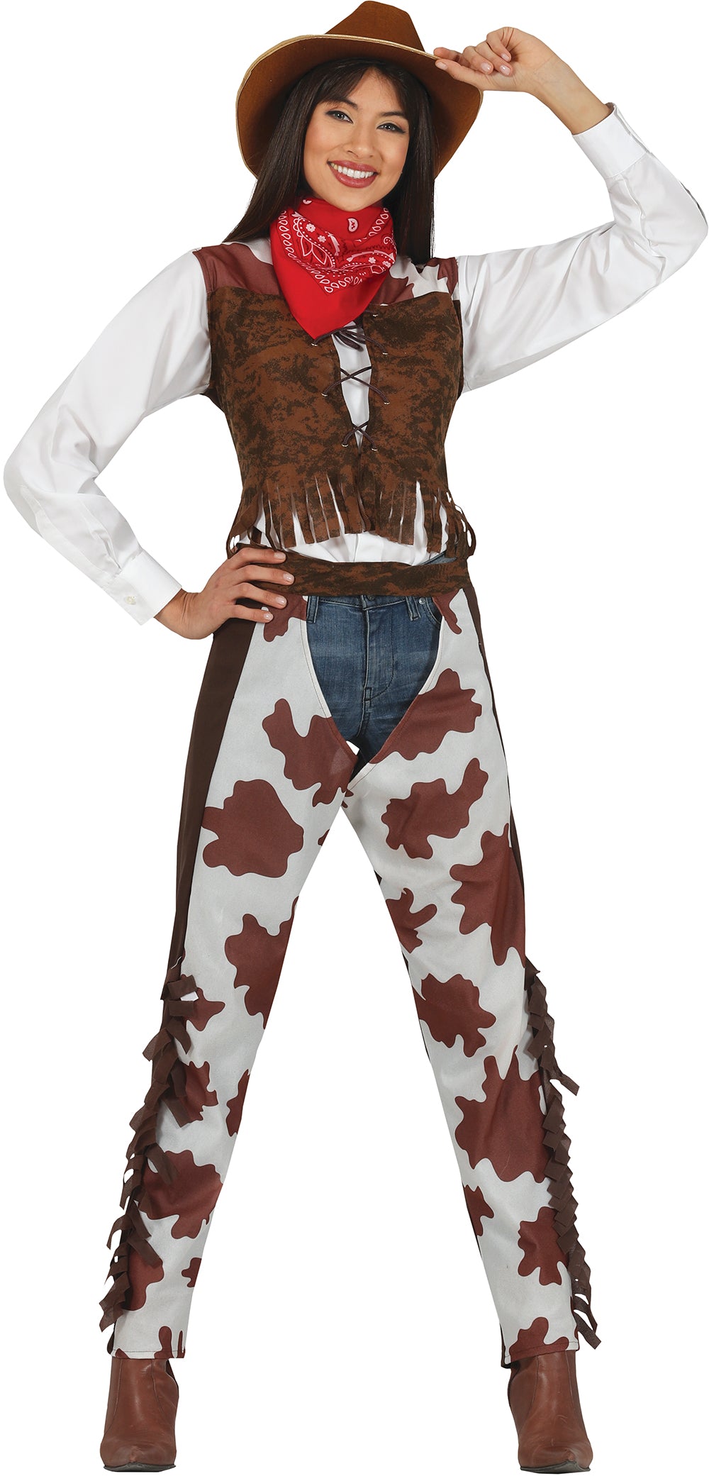 GP79148 – Cowgirl Abenteuer Weste Halstuch – Größe: 42 - 44 (L), 36 - 38 (S) – Farbe: Braun