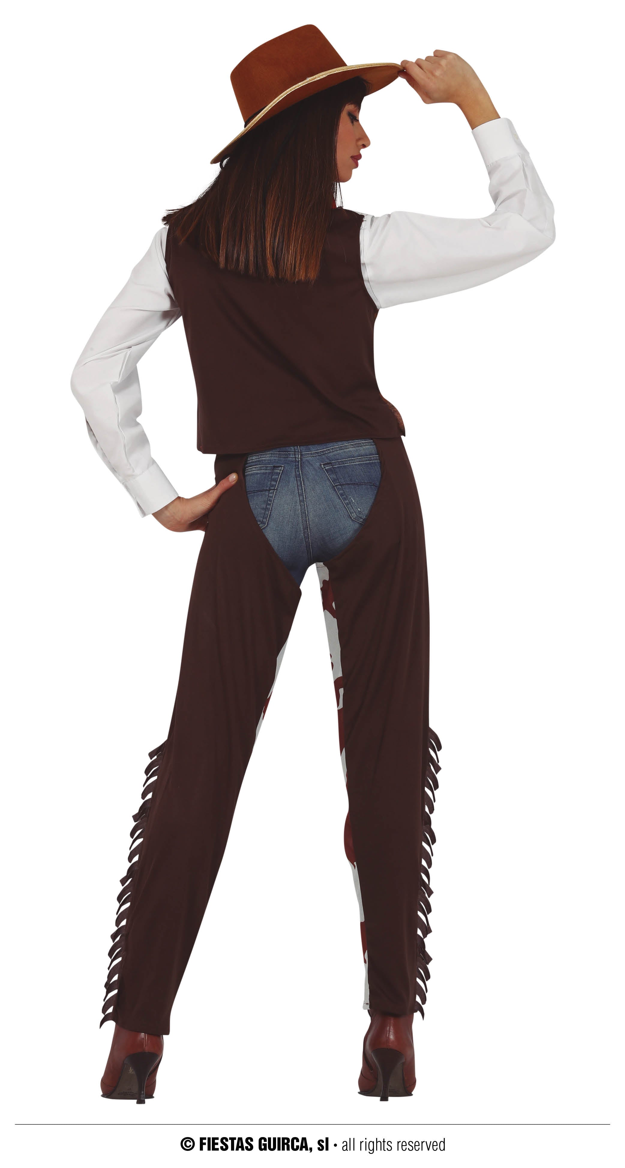 GP79148 – Cowgirl Abenteuer Weste Halstuch – Größe: 42 - 44 (L), 36 - 38 (S) – Farbe: Braun