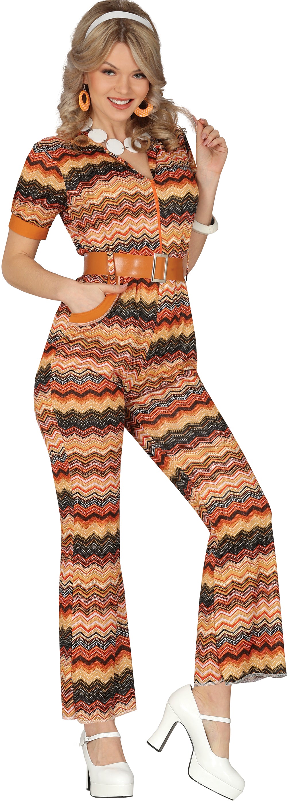 GP79150 – 70S Hippie Jumpsuit Karneval Retro Look – Größe: 42 - 44 (L) – Farbe: Braun