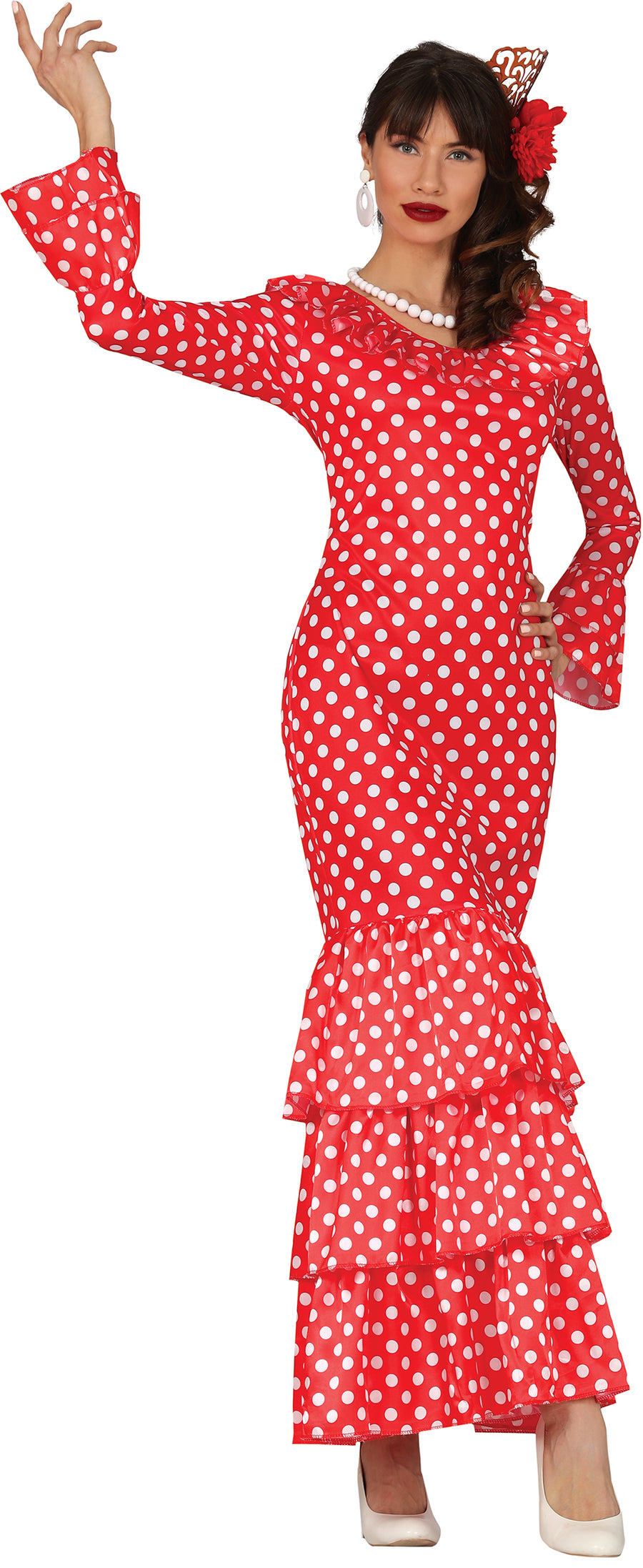 Flamenco Kleid für Damen rot mit Punkten