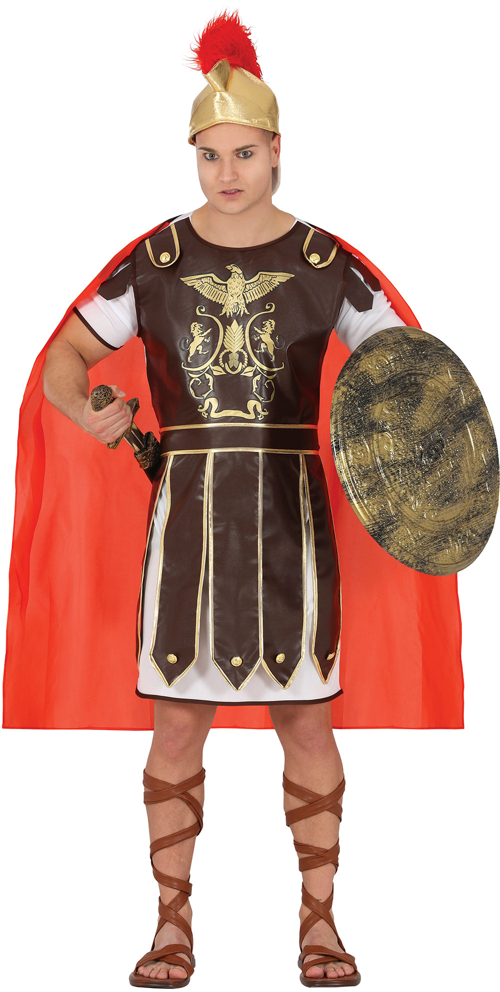 GP79238 – Römischer Gladiator Helm Tunika Kostüm Set – Größe: 52 - 54 (L) – Farbe: Braun