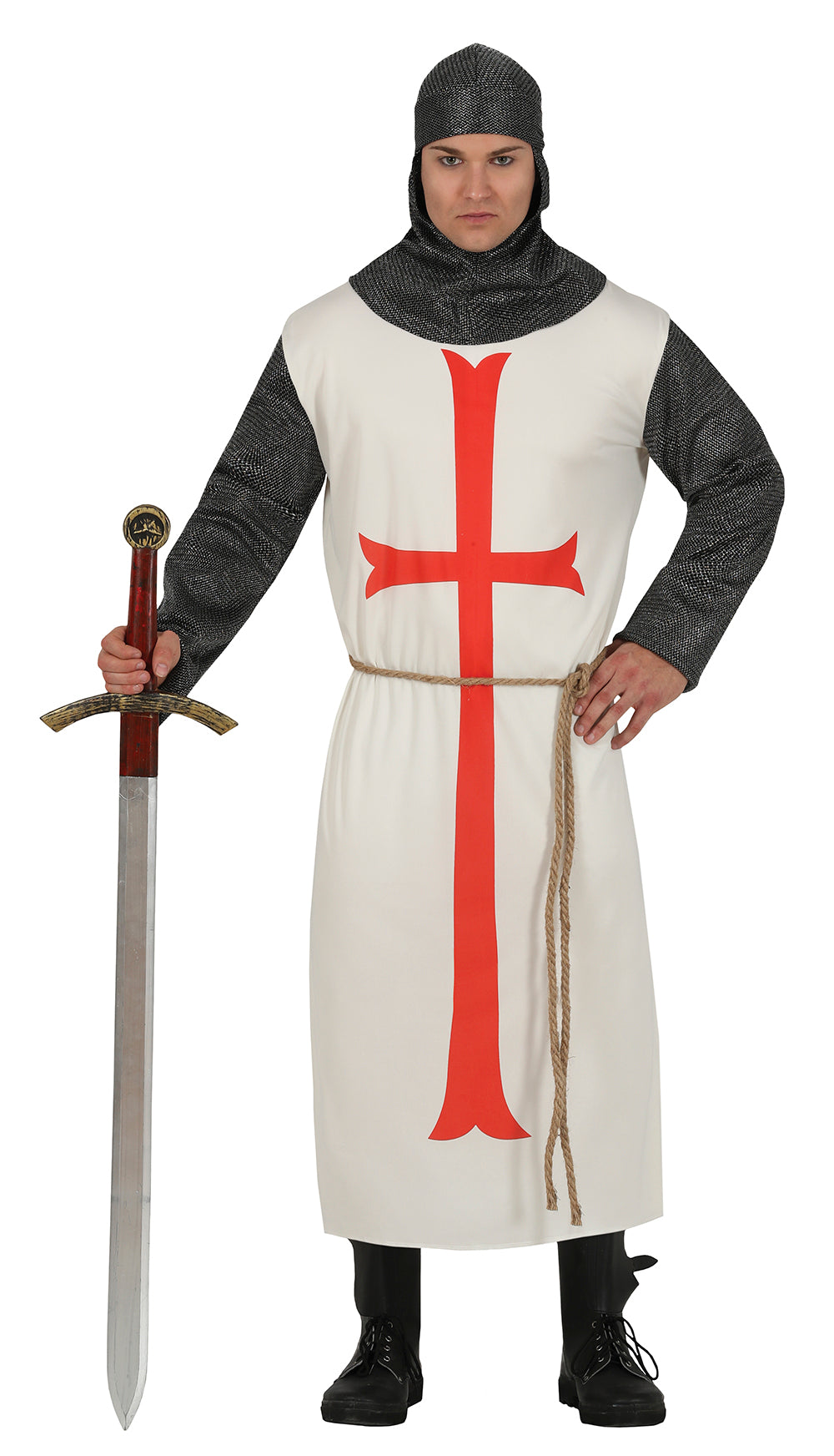 GP79250 – Ritter Kostüm Tempelorden Kreuz – Größe: 48 - 50 (M) – Farbe: Grau