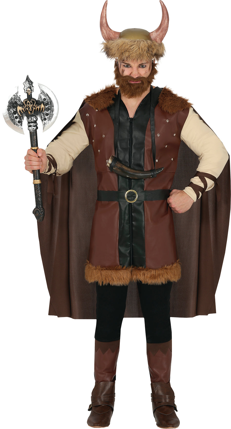 Wikinger Kostüm für Herren mit Umhang braun