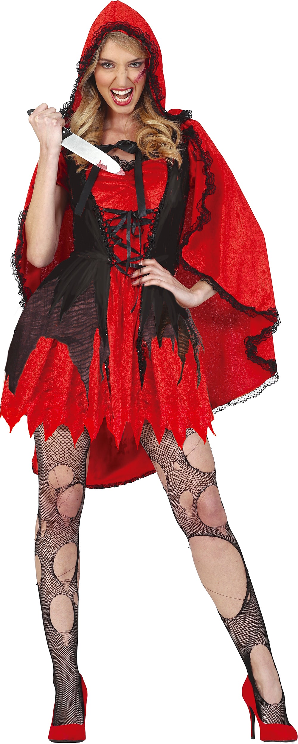 GP79334 – Märchengestalt Halloween Rot Kapuze Hexen – Größe: 38 - 40 (M) – Farbe: Rot