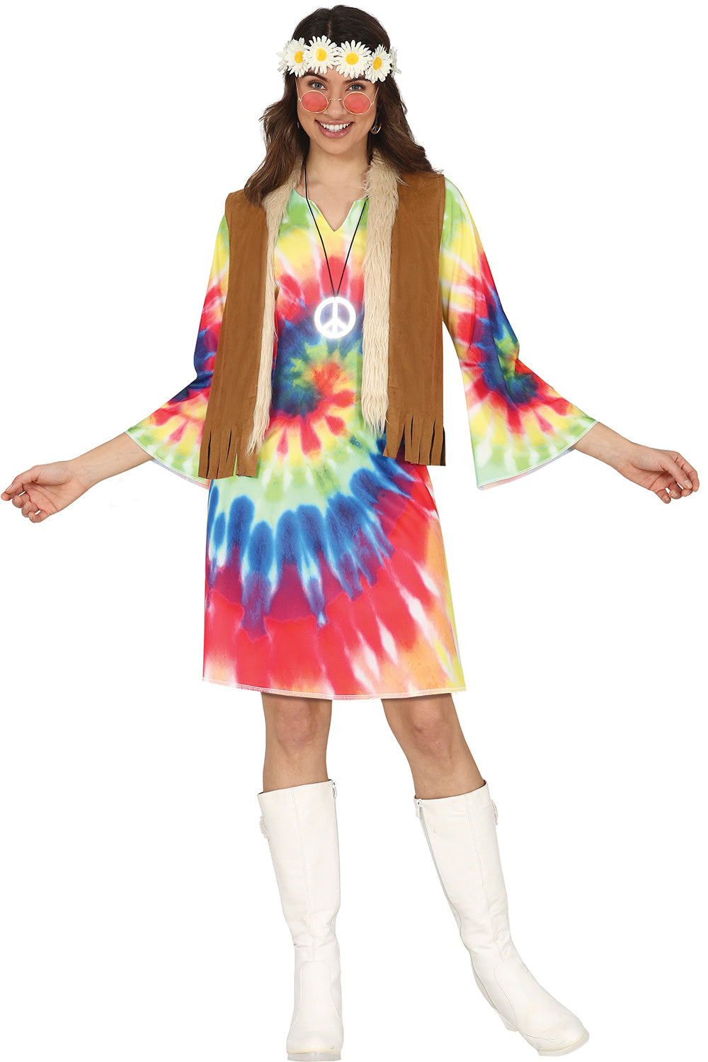 GP79363 – Hippies 60s Kostüm Bunter Look – Größe: 36 - 38 (S) – Farbe: Mehrfarbig