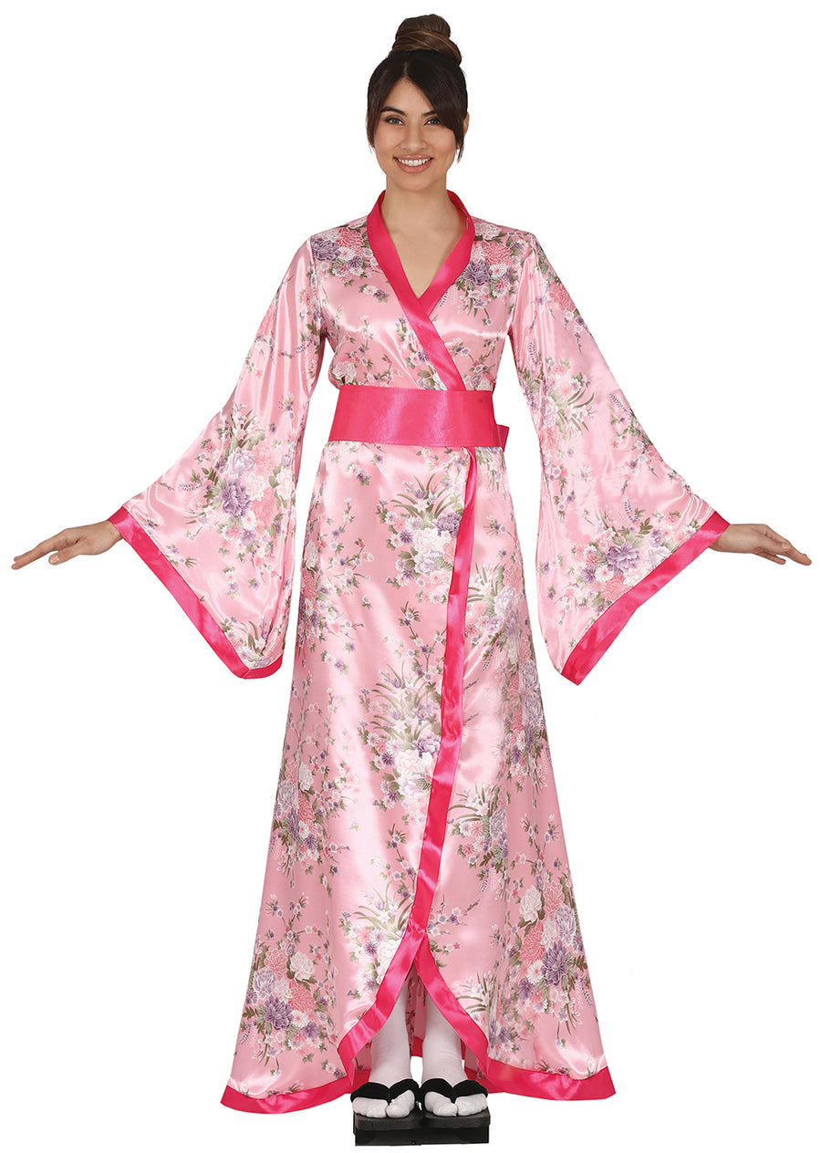 Kimono Kostüm für Damen pink mit Gürtel