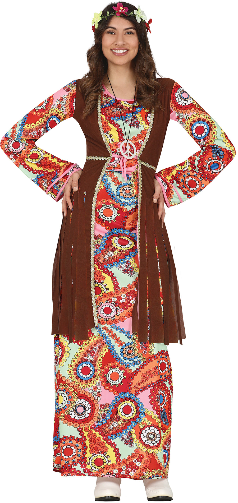 Hippie Kostüm für Damen Maxikleid mit Weste