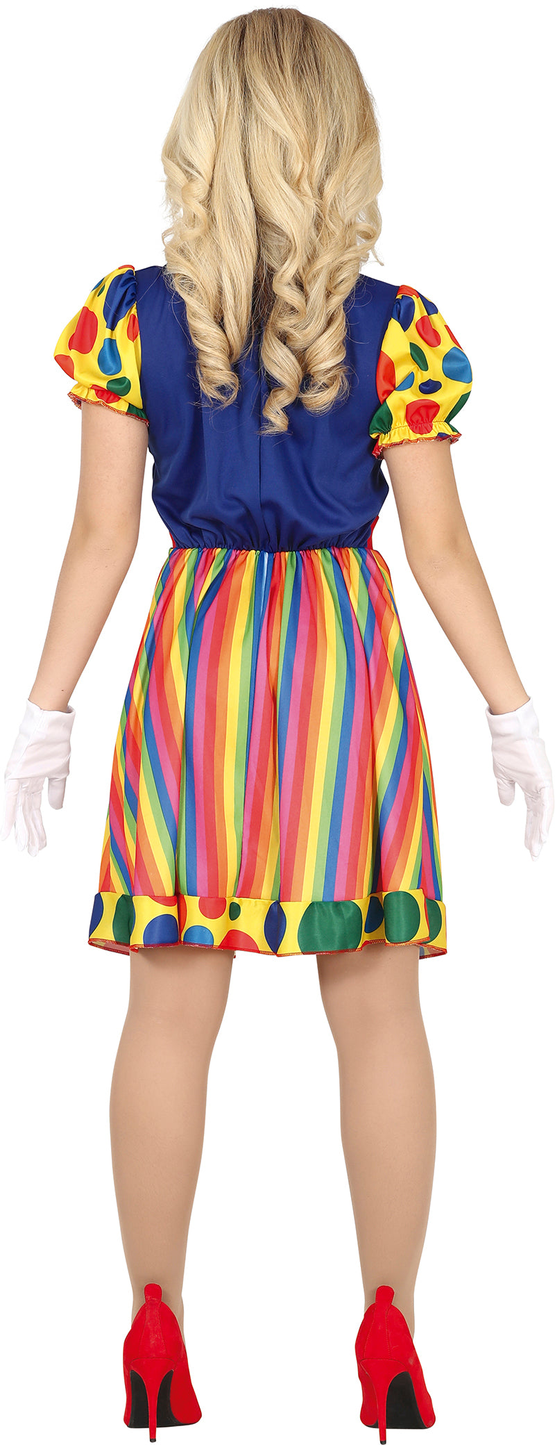 GP79393 – Clown Kostüm Karneval Buntkleid – Größe: 38 - 40 (M), 44 - 46 (XL) – Farbe: Mehrfarbig