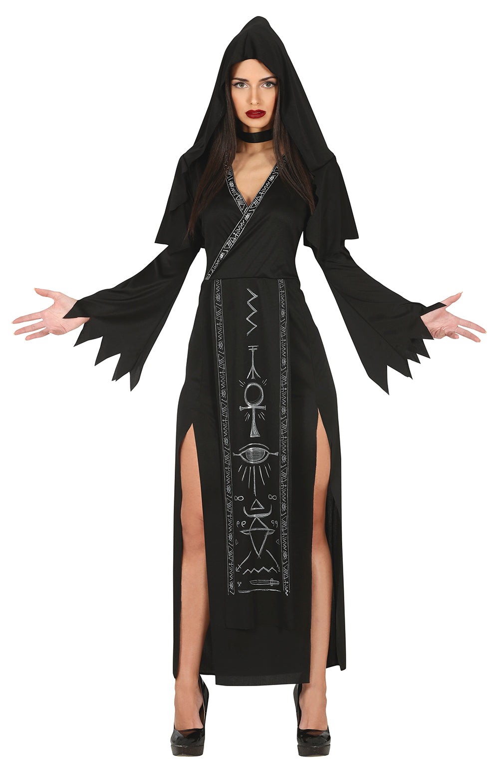 GP79510 – Halloween Priesterin Gewand Kapuze – Größe: 42 - 44 (L) – Farbe: Schwarz