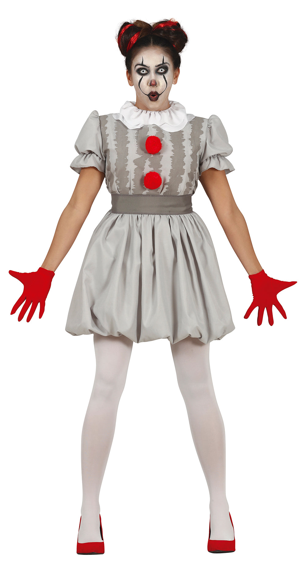 GP79539 – Clown Halloween Kostüm Grau Rüschen – Größe: 36 - 38 (S) – Farbe: Weiß
