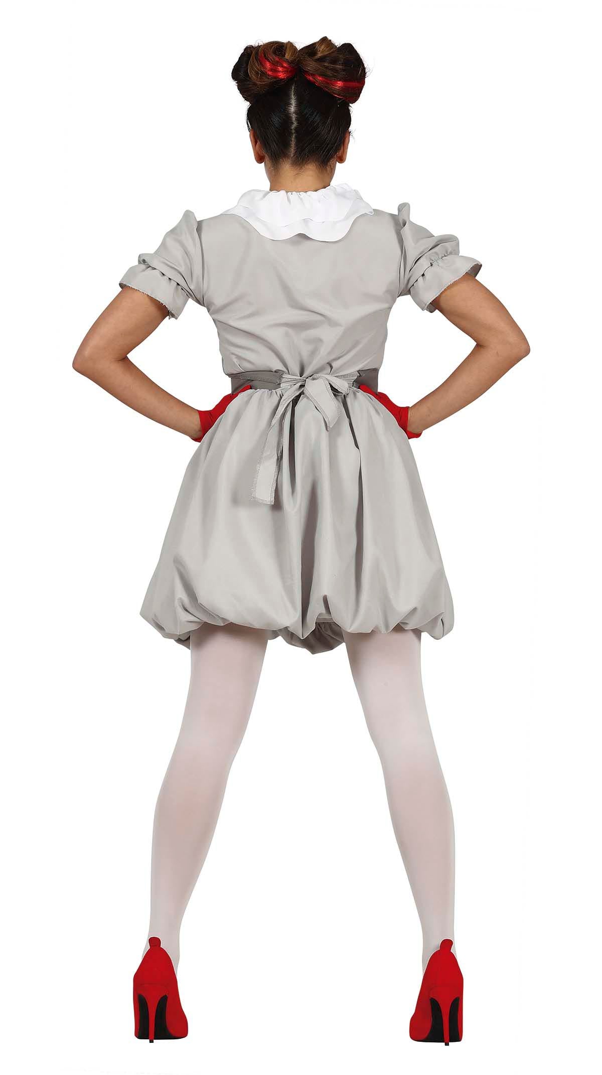 GP79539 – Clown Halloween Kostüm Grau Rüschen – Größe: 36 - 38 (S) – Farbe: Weiß