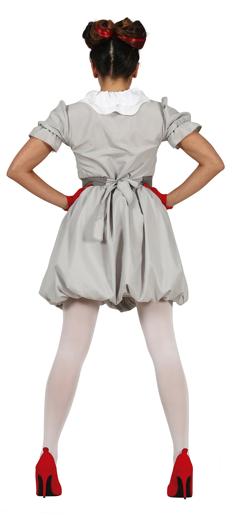 GP79539 – Clown Halloween Kostüm Grau Rüschen – Größe: 38 - 40 (M) – Farbe: Weiß