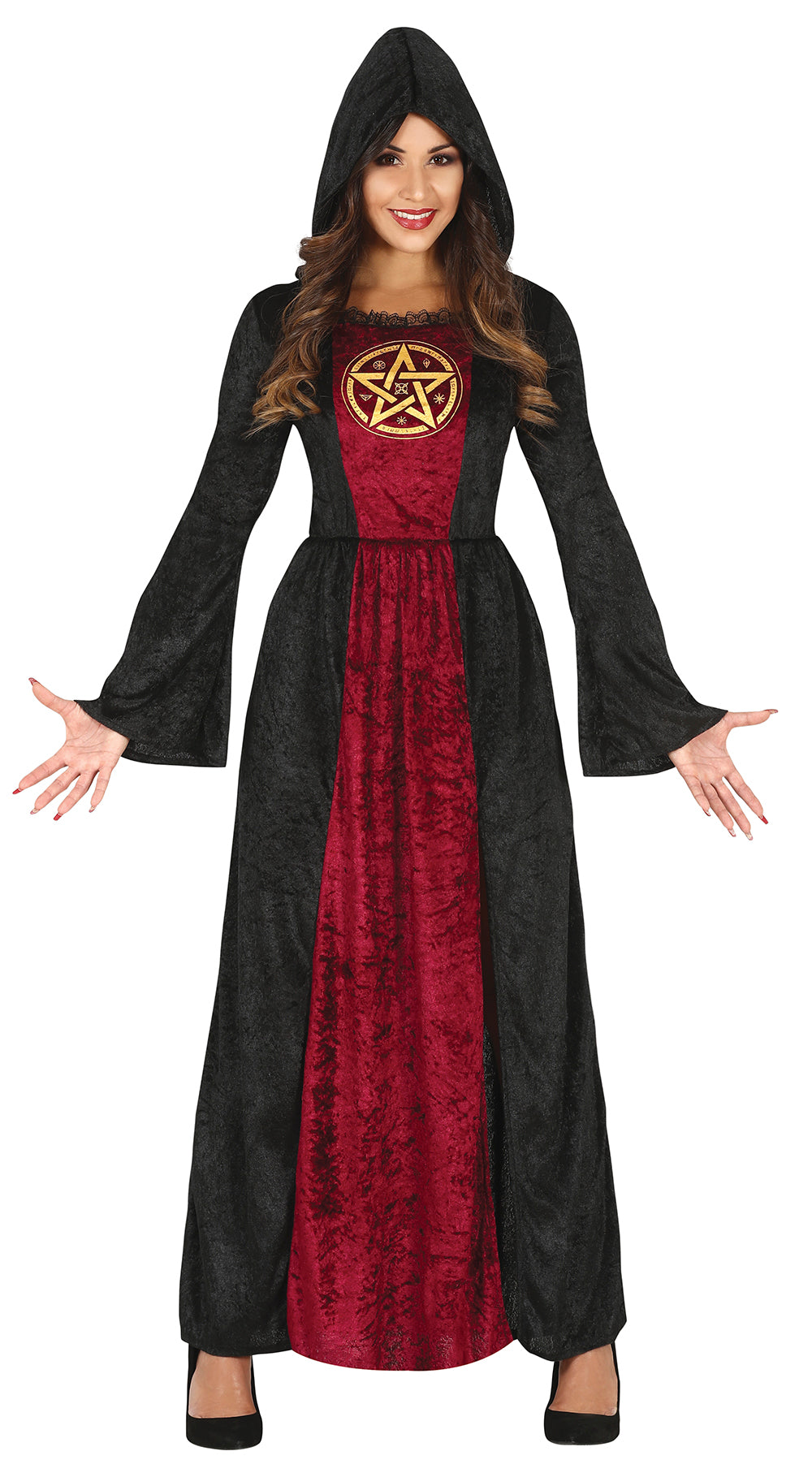 GP79551 – Halloween Hexenkleid Mit Kapuze – Größe: 38 - 40 (M) – Farbe: Rot
