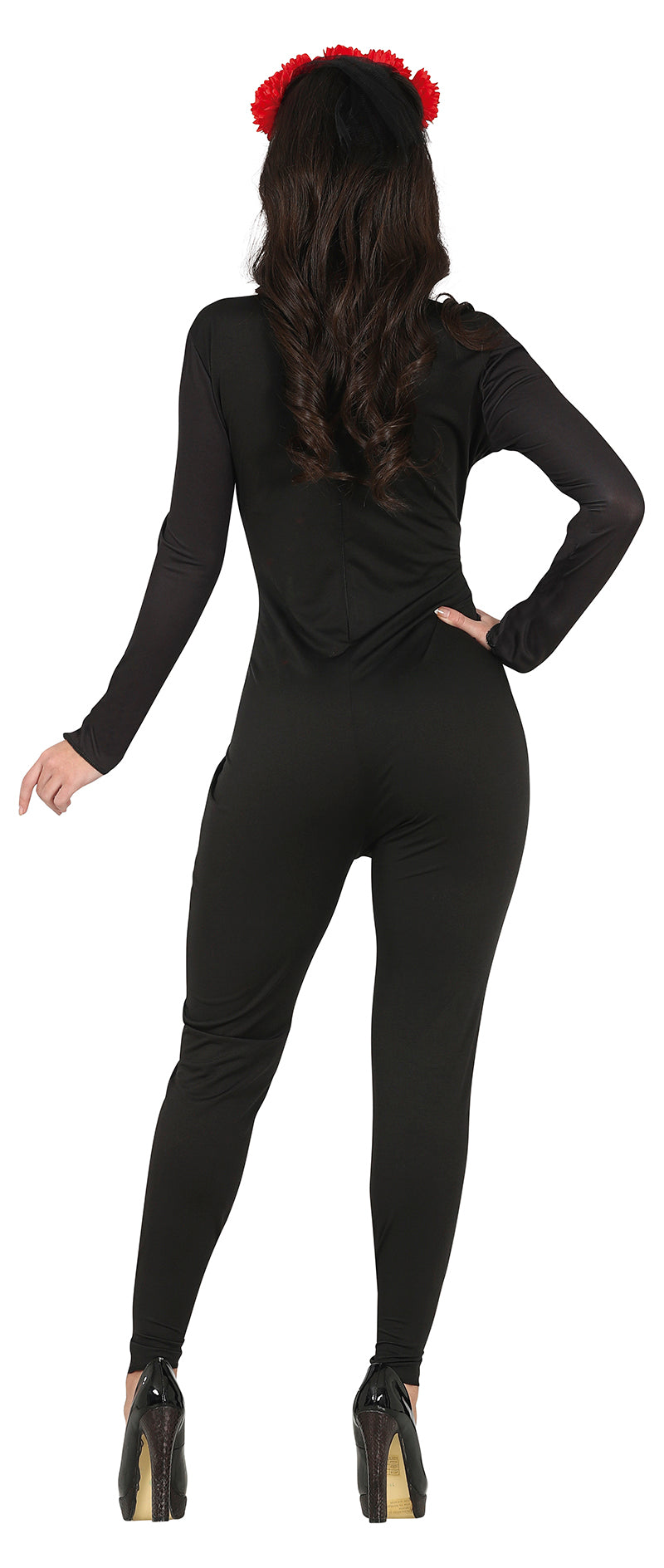 GP79578 – Skelett Blumen Jumpsuit Knochenmuster – Größe: 36 - 38 (S) – Farbe: Schwarz, Ansicht 2