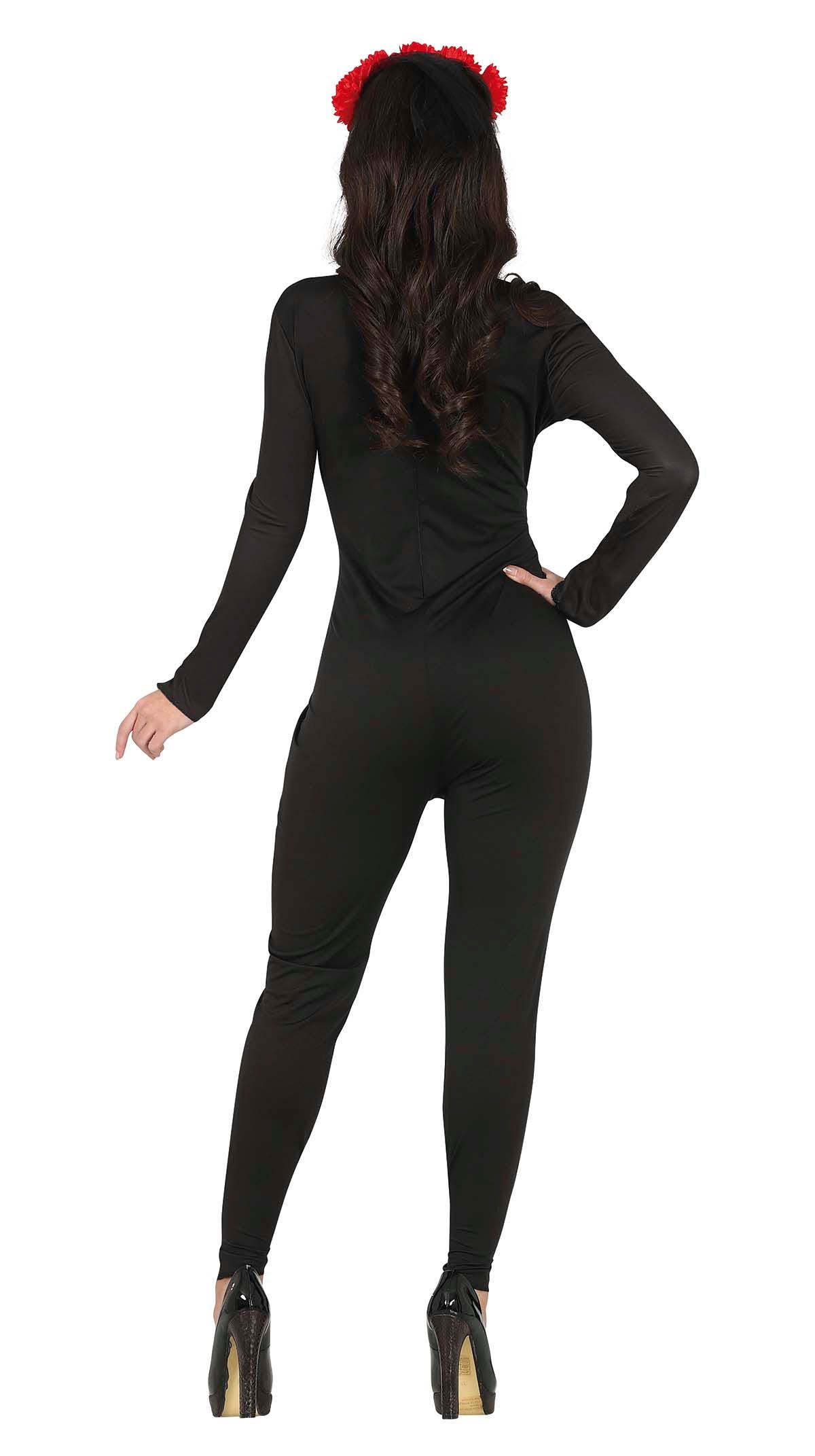 GP79578 – Skelett Blumen Jumpsuit Knochenmuster – Größe: 42 - 44 (L) – Farbe: Schwarz