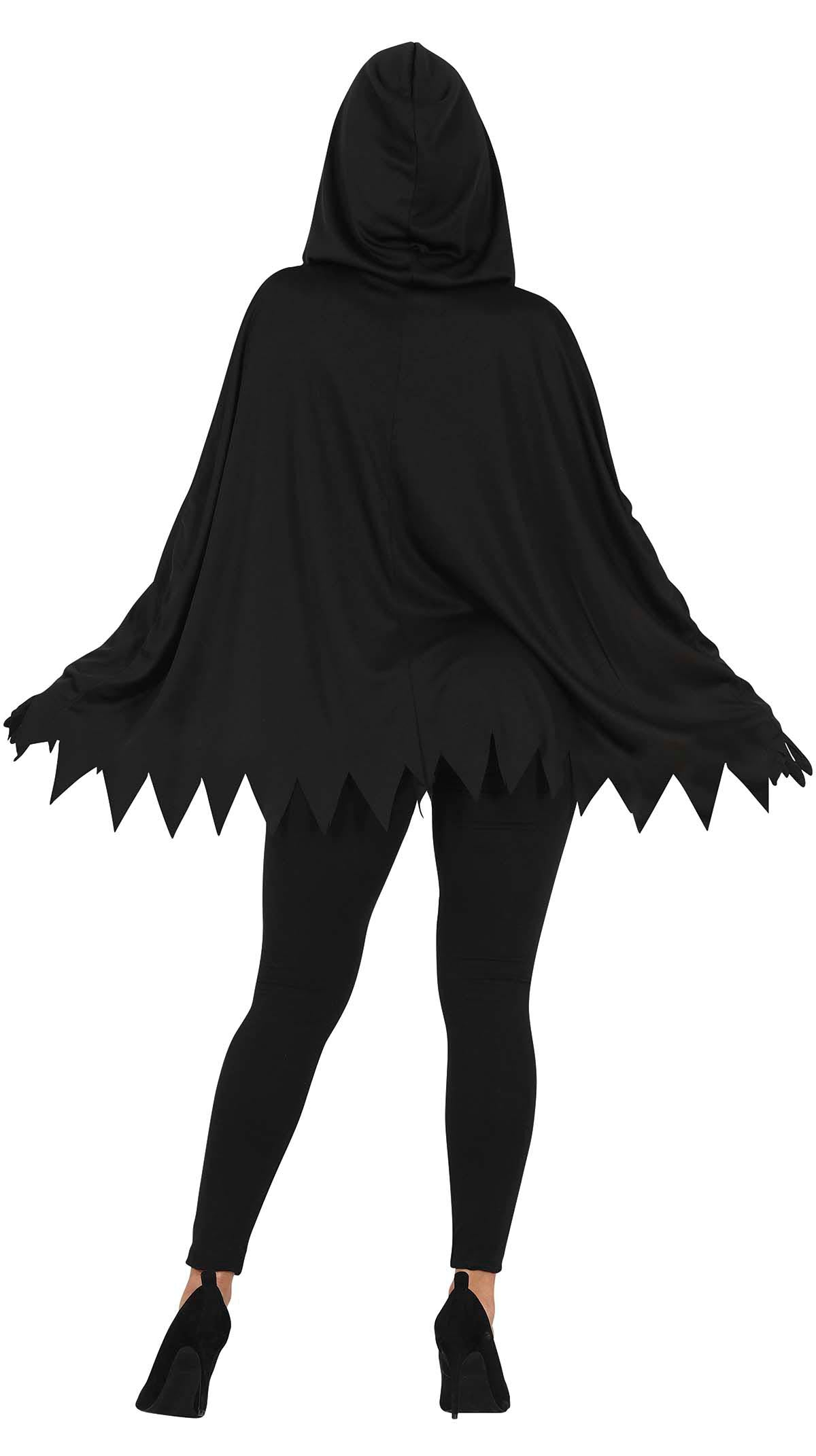 GP79588 – Skelett Umhang Halloween Poncho Mit Kapuze – Größe: 42 - 44 (L) – Farbe: Schwarz