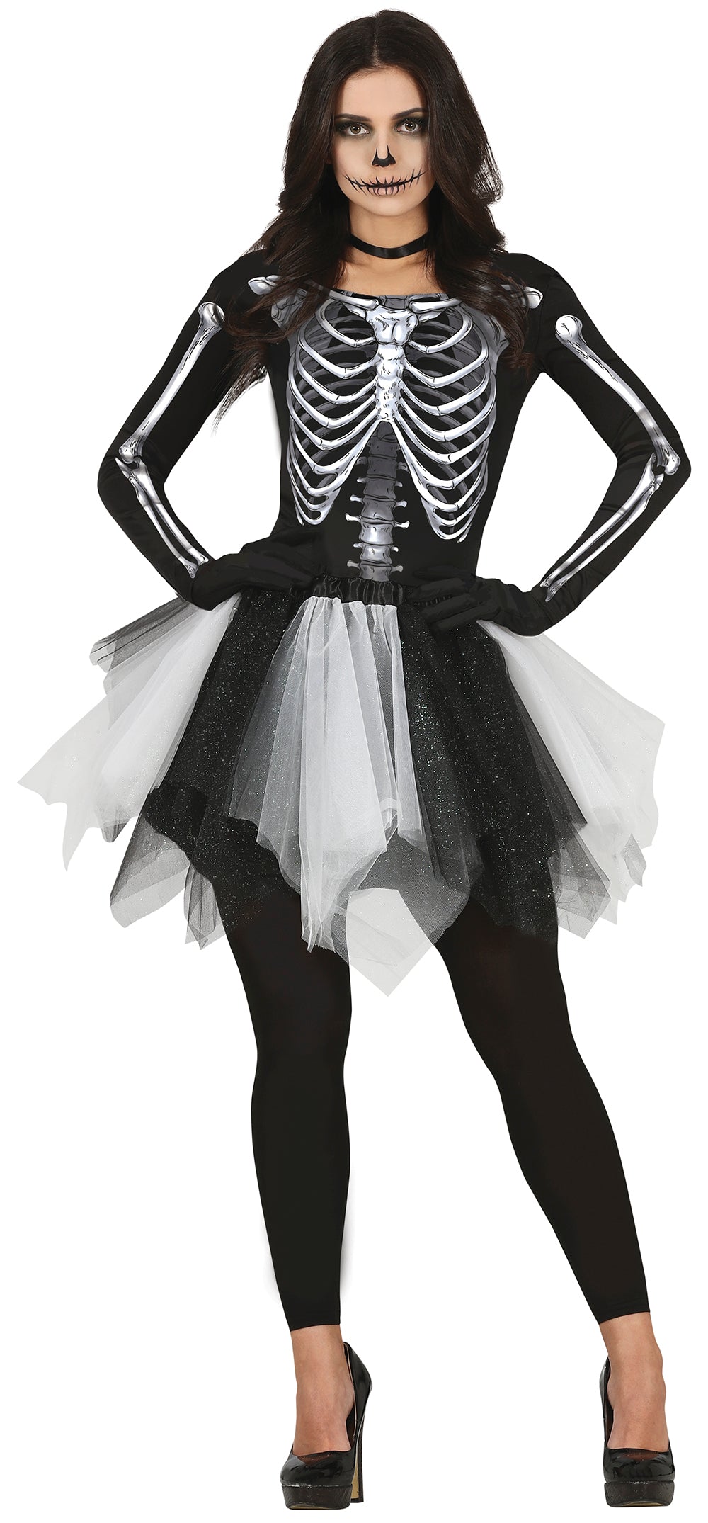 GP79592 – Skelett Halloween Tutu Kostüm – Größe: 38 - 40 (M) – Farbe: Schwarz