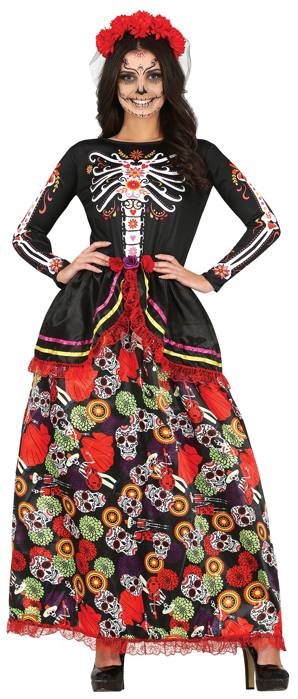 GP79601 – Mexiko Halloween Festliches Kostüm Bunt – Größe: 42 - 44 (L) – Farbe: Schwarz